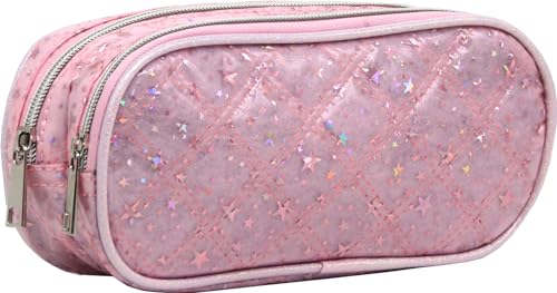 Estojo Duplo Escolar Retangular Glitter Yepp EST12030 (Rosa Claro)