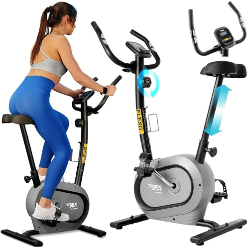 TREX SPORT Heimtrainer Fahrrad TX-450MB FLEXO | Hometrainer Fahrrad |Pulssensoren, extrem leises Magnetbremssystem mit 10 Widerstandsstufen, 8 Sitzhöhen, 120 kg belastbar (GRAY MARBLE)