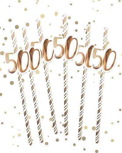 Alandra Birthdays STRAW-50 Pailles pour 50ème Anniversaire Crème et doré Rose métallisé Taille Unique