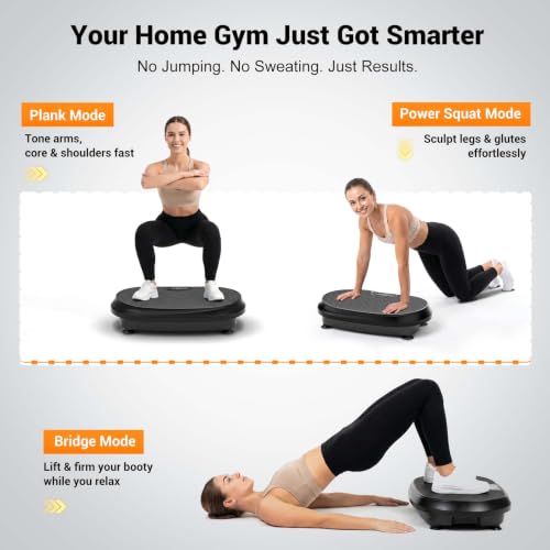 Image of Homesy Vibration Plate Exercise Machine for Lymphatic Drainage | Includes Resistance Bands and Remote, LED display, Anti-slip Suction Cups, Fat Burning, Compact for Home Workouts