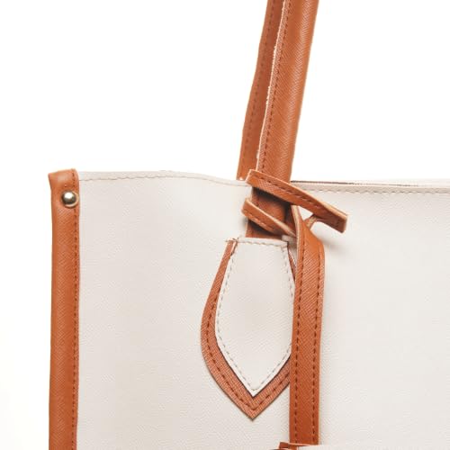 Image of Carrylux Women's Soft & Lightweight Tote Bag | Handbag | 14-inch Laptop Space | Ivory & Tan