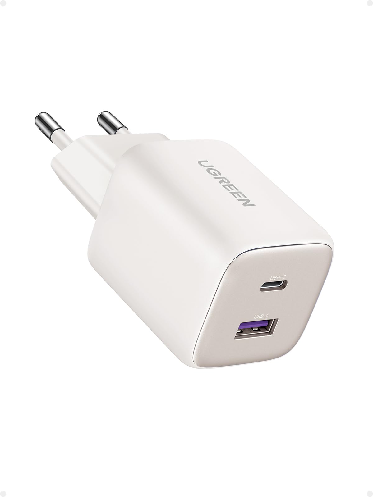 UGREEN Nexode USB C Ladegerät 35W iPhone Schnellladegerät 2-Port Netzteil GaN II USB-C Stecker kompatibel mit iPhone 17 Pro Max, 17 Pro, 16, 15, 14, 13, Galaxy S25 Ultra, iPad, Tab A8, Pixel (Weiß)