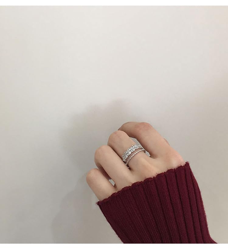 LRGKMCWTOB 925 Sterling Silver Double Layers Diamond Ring for Women, 925 Sterling Silver CZ Simulated Diamond Stackable Ring Eternity Bands for Women, Promise Statement Open Ring for Lover3