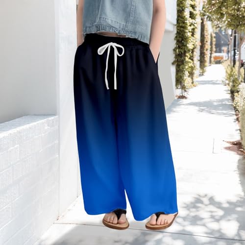 Girls Wide Leg Casual Pants Kids Drawstring Side Slit Long Trouser Elastic Waist Flowy Cute Track Pants 4-14 Years2