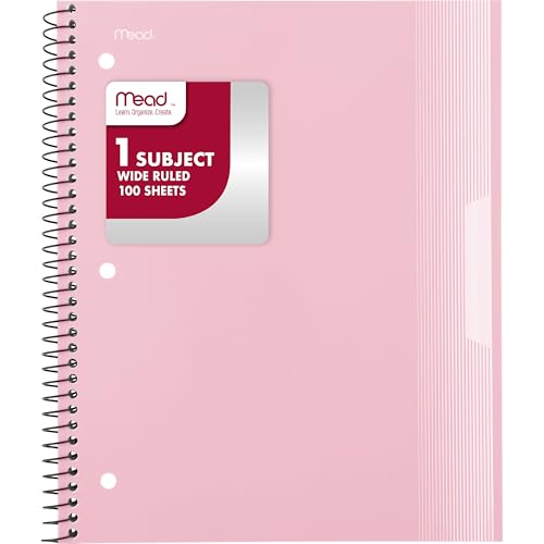 Mead Spiral Notebook, 1 Subject, Wide Ruled Paper, Plastic Cover,