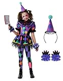 Spooktacular Creations Halloween Clown Costume for Girls, Dark Colorful Twisted Clown Jester Costume for Kids, Halloween Role Play & Dress Up