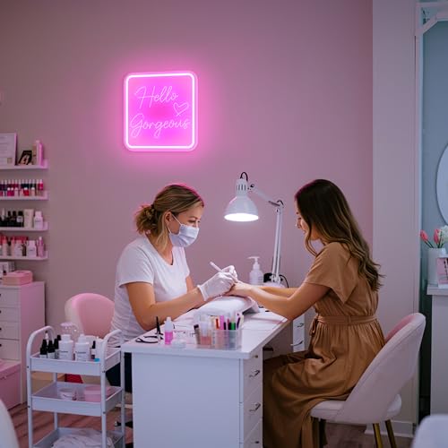Image of Hello Gorgeous Neon Signs for Wall Decor,Pink Led Neon Sign for Teen Girls Dimmable Led Sign Lights for Aesthetic Room Girls Bedroom Decor, Beauty Salon,Party