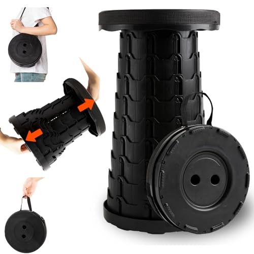 usouioo Upgraded Camping Folding Stool with Carrying Straps Lightweight Yet More Sturdy with Load Capacity 450lbs Portable Collapsible Retractable Stool for Camping Fishing Hiking BBQ (Black