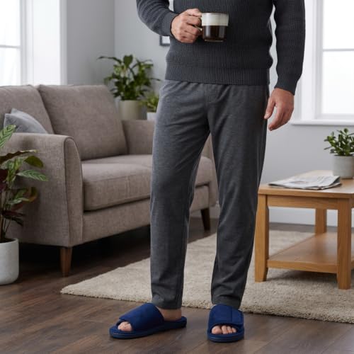 Image of Men's Open Toe Slippers, 60D Memory Foam Indoor Slip on All-Season Wear | Adjustable Strap, Luxurious Suede Upper, Machine Washable, Gift, Moisture-Wicking Coral Fleece Lining