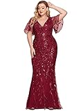 Ever-Pretty Womens Floor-Length Plus Size Ruffle Sleeves BBDycon Evening Party Gowns Burgundy US20