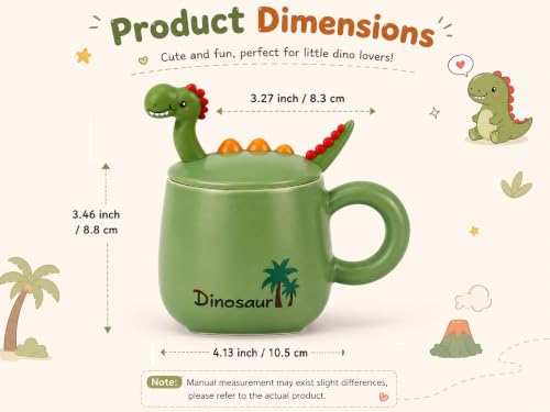 NQQNQQ Be-G Dinosaur Mug with Lid and Spoon, 400ML Ceramic Coffee Mug for Tea & Coffee, Cute Dinosaur Gift for Christmas, Holiday Teacup for Women. (Dino/Green) - image 4