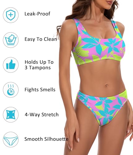 Image of Beautikini Period Swimwear for Teens Two Piece Leakproof Menstrual Bikini Swimsuit Sporty Bathing Suits for Girls Women