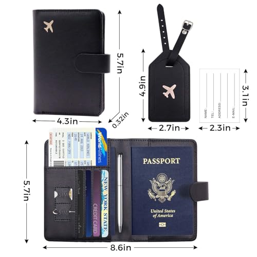 Image of Melsbrinna Rfid Passport Holder for Travel women /Men Set Travel Suitcase Tag, Cute Passport Wallet Rfid Blocking Card Slots, Rfid Passport Cover /CaseTravel Wallet, new black, 0.9 x 5.7 x 4.6 inches