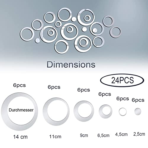 Round Mirror Wall Stickers,24 Pcs Removable Wall Sticker Decal Acrylic Mirror Setting DIY Mirror Wall Sticker for Home Bedroom Hallway Decoration - Image 2
