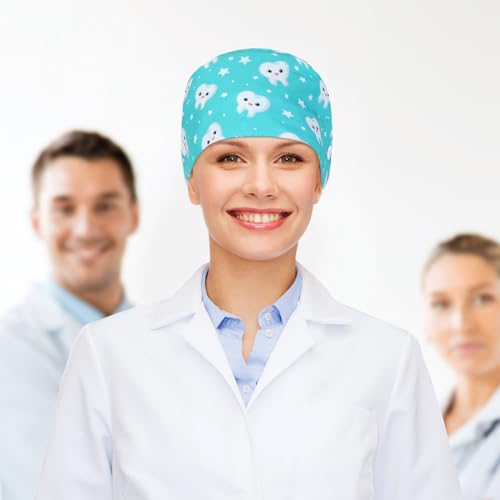 Image of Unittype 4 Pcs Nurse Caps for Women Nursing Working Caps with Button and Sweatband Adjustable Elastic Scrub Hats for Dentist