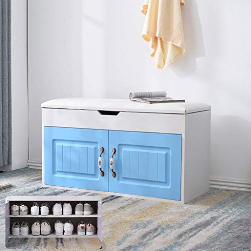 THBEIBEI Storage Benches Shoe Storage Bench 2-tier with Storage layer Wood Storage Shelf Shoes Rack Cabinet Storage Organiser For Hallway Entryway Living Room 80X34X45CM (Color : Blue, Size : B)