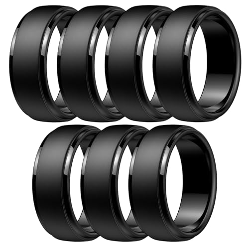 Image of Egnaro Men's Silicone Wedding Rings: Classic Black Step Edge Rubber band 10mm Wide 2.5mm Thick- Hypoallergenic for Gym /Outdoor /Gift(1 /4 /7 Variety Pack with Half Size)