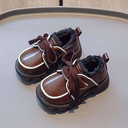 Fashion Winter Children Boots Boys Girls Snow Boots Non Slip Thick Soled Flat Bottom Plush Warm Lace Up Booties (Brown, 4-4.5 Years Toddler)4