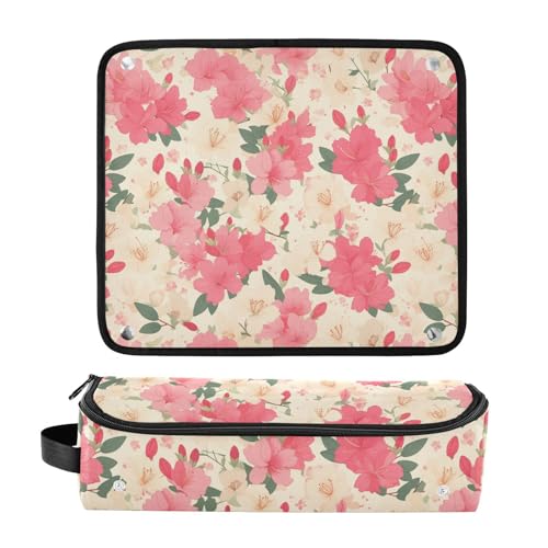 Organizador de Herramientas para Cabello 2 en 1 con Esterilla Resistente al Calor Rosa Fucsia y Blanco con Flores, Bolsa de Viaje Grande para Plancha de Pelo, Rizador y Secador miniatura 3