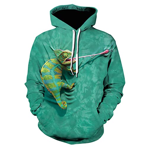 Sweat à Capuche imprimé lézard Animal pour Hommes Pull à Manches Longues avec Poche Cover