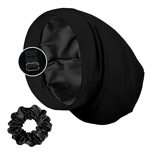 Bonnet de nuit doublé de satin et chouchou pour cheveux