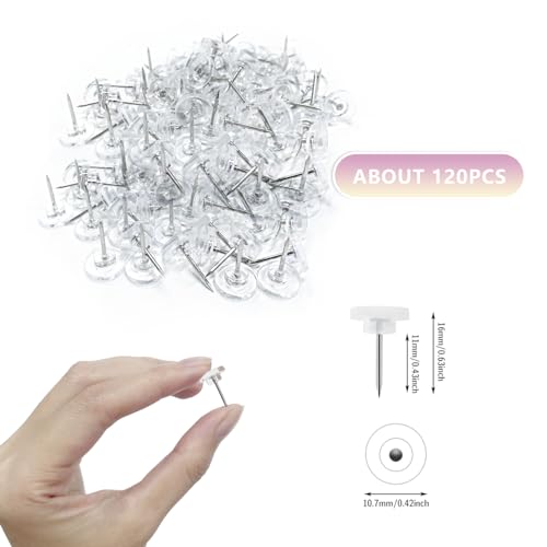 DEEINN 120 Count Clear Push Pins - Thumb Tacks for Wall Hangings, Cork Board, Plastic Flat Head Pins