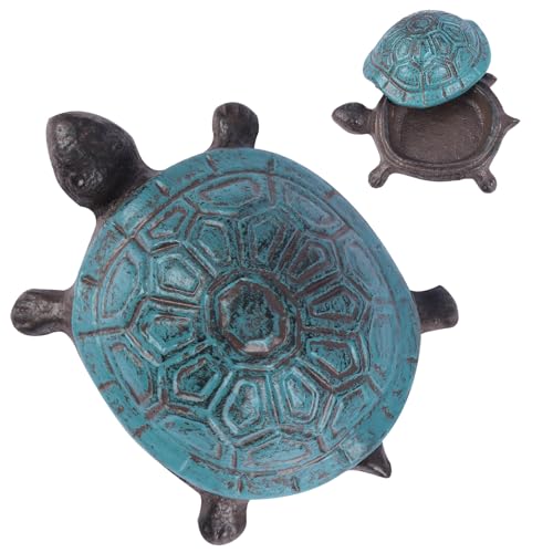 Cast Iron Turtle Key Hider for Outside - Waterproof Spare Key Hider to Hide a Key Securely - Unique Garden Decor for Yard Patio & Outdoor Areas (Antique blue Standard size)