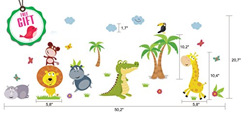 Animal Safari Jungle Vinyl Wall Decal for Kids Bedroom playroom - Decorative Art Stickers for Baby Girl Boy Wall Decor - Nursery Wall Stickers [24 Art clings] - Wall Decals for Boy - with Gift!
