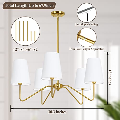 Bosceos 5-Light Modern Brass Chandelier with White Shades #TOP27