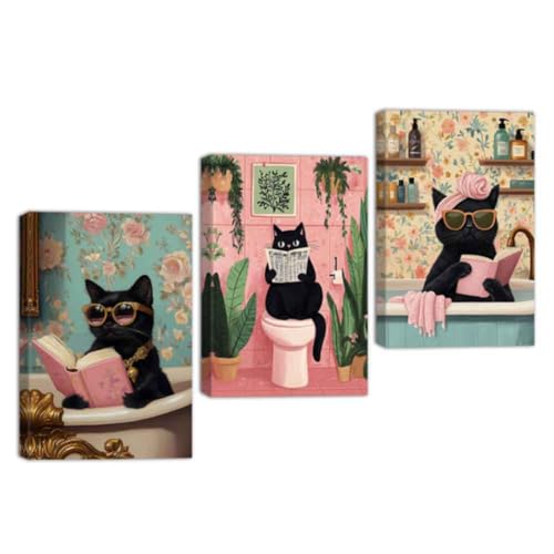 Toile murale chat noir originale pour embellir votre salle de bain et vos WC design encadré