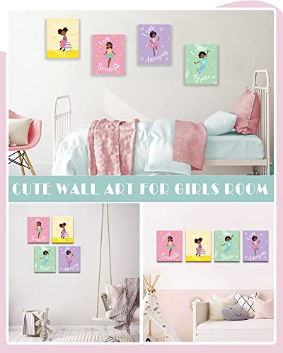 Black Girls Bedroom Canvas Wall Art Framed | Motivational Wall Decor For Toddler Girls | Inspirational Room Decor For Teen Girls | Kids Wall Art | Picture For Little Girls | 8” X10” X4 Pcs (Framed) #TOP4
