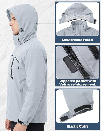 Image of Zoofly Mens Hiking Jacket Waterproof with Hood Lightweight Windbreaker for Outdoor Travel