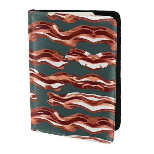 Étui de passeport cuir noir motif bacon, grand portefeuille de voyage mixte