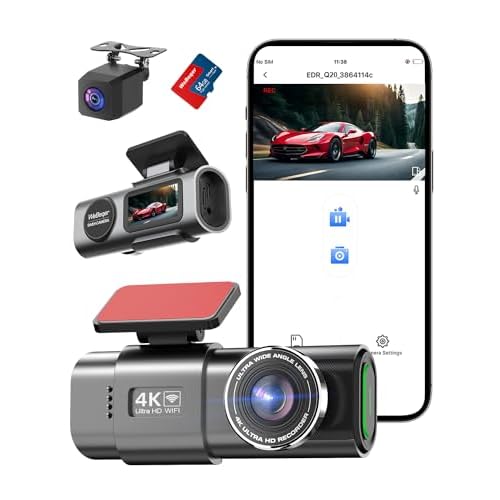 Dash Cam Front and Rear with WiFi, 4K/1080P, 1.47″ Small Dash Camera for Cars, UHD 2160p Recording Car DVR Cam with 170° Wide Angle, Night Vision, Parking Monitor, G-Sensor, 64G SD Card, USB C Port