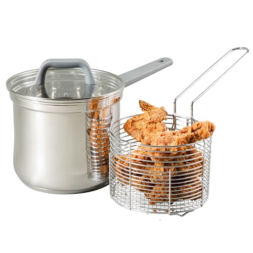 Oster Beauford 3.65-Quart Stainless Steel Deep Fryer Pot with Basket & Glass Lid – Induction, Oven...