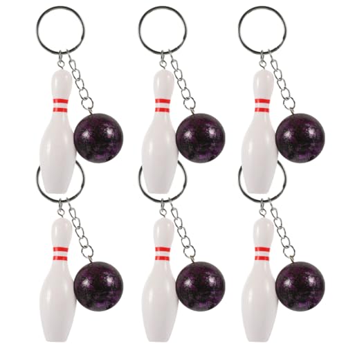 Holibanna 6Pcs Bowling Pin Keychain Pendant Set - Mini Bowling Ball and Pin Keyring for Kids and Adults Perfect Party Favors and Backpack Charms