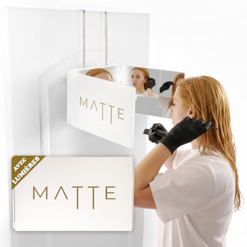 Miroir 360 degrés pour Femme avec LED – Coiffure & Coupe des Cheveux – Hauteur Réglable avec Crochets – 3 Faces Pliables – Accessoire Beauté Cheveux...