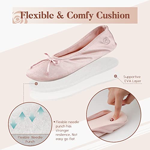 Bctex Coll Women’s Ballerina House Slippers With Bow, Ladies Satin Bedroom Slipper With Suede Sole Indoor (5-6, Pink, Numeric_5) #TOP4