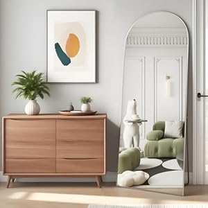 Full Length Mirror, 56″x16″ Arch Floor Mirrors with Stand, White Arched Full Body Standing or Leaning Mirror for Bedroom, Living Room