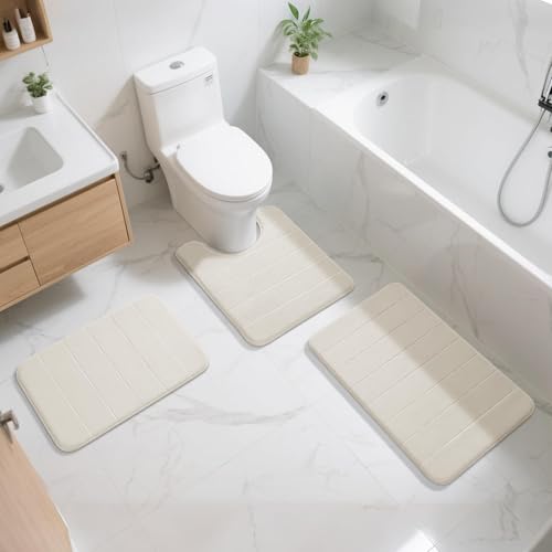 Yimobra Memory Foam Bath Mat, Super Soft Absorbent Bathroom Rug Non Slip 31.5x20 Inch, Quick Dry, Machine Washable Floor Carpet for Tub Shower, Home Decor Accessories, Cream by Yimobra - Image 7