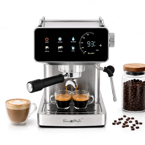 Image of BM100 Espresso Coffee Machine for Home & Office-20 Bar Cappuccino & Latte Maker with Milk Frother & Touchscreen Display |Coffee Maker Machine,1350W, 1.8L Tank | BIS Certified,Made in India