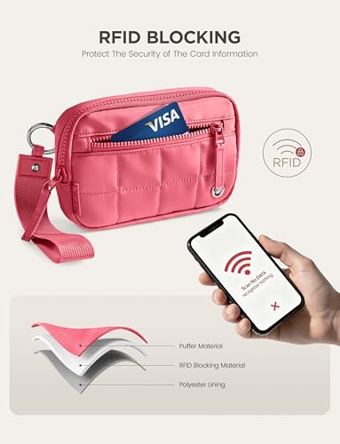 Image of Uselike Womens Wallet Card Holder Purse with Zipper Quilted Phone Wallet RFID Blocking Small Wristlet Wallets for Everyday, Travel (Magenta)