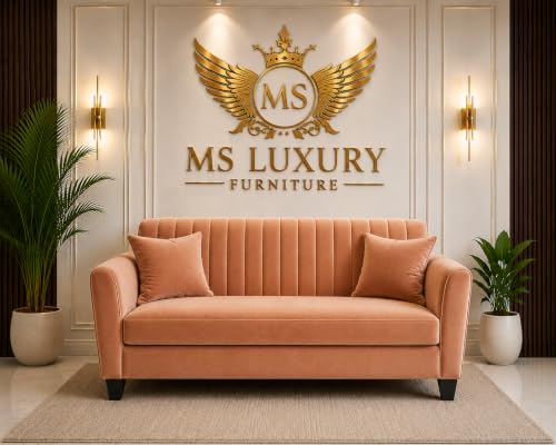 Image of MS Luxury FURNITRE Premium Luster 3-1-1 Sofa Set | 3 Seater | 5 Seater | Velvet Suede Fabric | 7 Colours with Sollid fibare Legs & 4 Cushion Free. (Peach, 3 Seater)