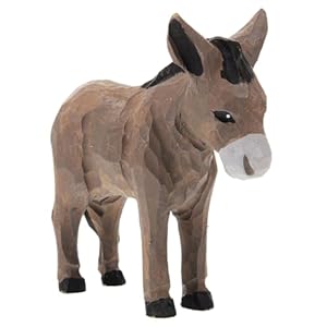 Cabilock Handmade Wooden Donkey Figurine, Small Carved Rustic Animal Sculpture, Miniature Donkey Ornament, Mini Natural Wood Craft Collectible Animal Decoration for Home Office Desk Decor
