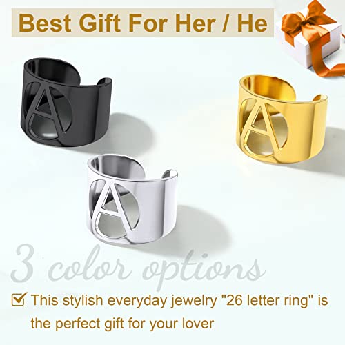 Keystyle Gold Initials A Rings For Women, Adjustable Wide Cuff Bold Letters Captial Ring For Girls #TOP4