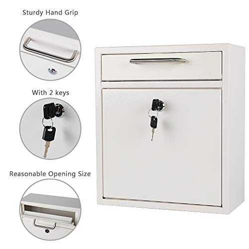 Kyodoled Steel Key Lock Mail Boxes Outdoor,Locking Wall Mount Mailbox,Security Key Drop Box,12H X 10.51L X 4.68W Inches,White Large #TOP2