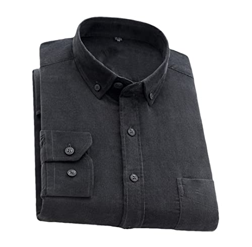 Men's Long Sleeve Corduroy Casual Shirts Man Standard-Fit Button-Down Work Casual Shirts