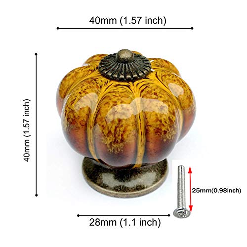 AUGUT 10 Pack Ceramic Cabinet Knobs 40mm Pumpkin Kitchen Cabinet Drawer Furniture Door Handle Pull (Yellow) - Image 2