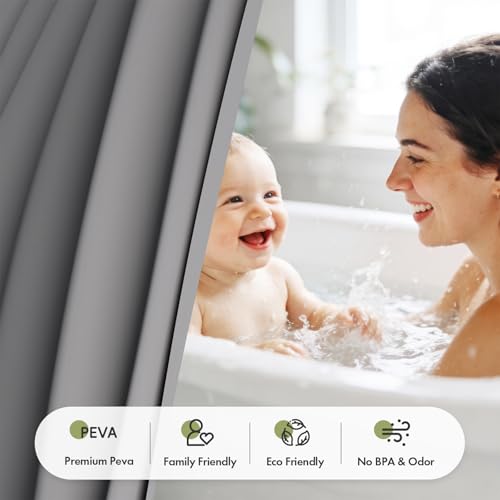 Image of Bathway Shower Curtain Liner, Grey Shower Curtain Liner 72x72 PEVA Waterproof Shower Curtain Liner Plastic with 3 Magnets and 12 Rustproof Metal Grommets, Lightweight Shower Liner for Bathroom