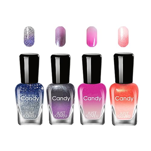 4PCS Nagellack Mit Temperaturänderung - Farbwechsel, Langanhaltend, Temperaturkontrolle - Nagelkunst-Design, Ohne UV-Lampe (B Set)